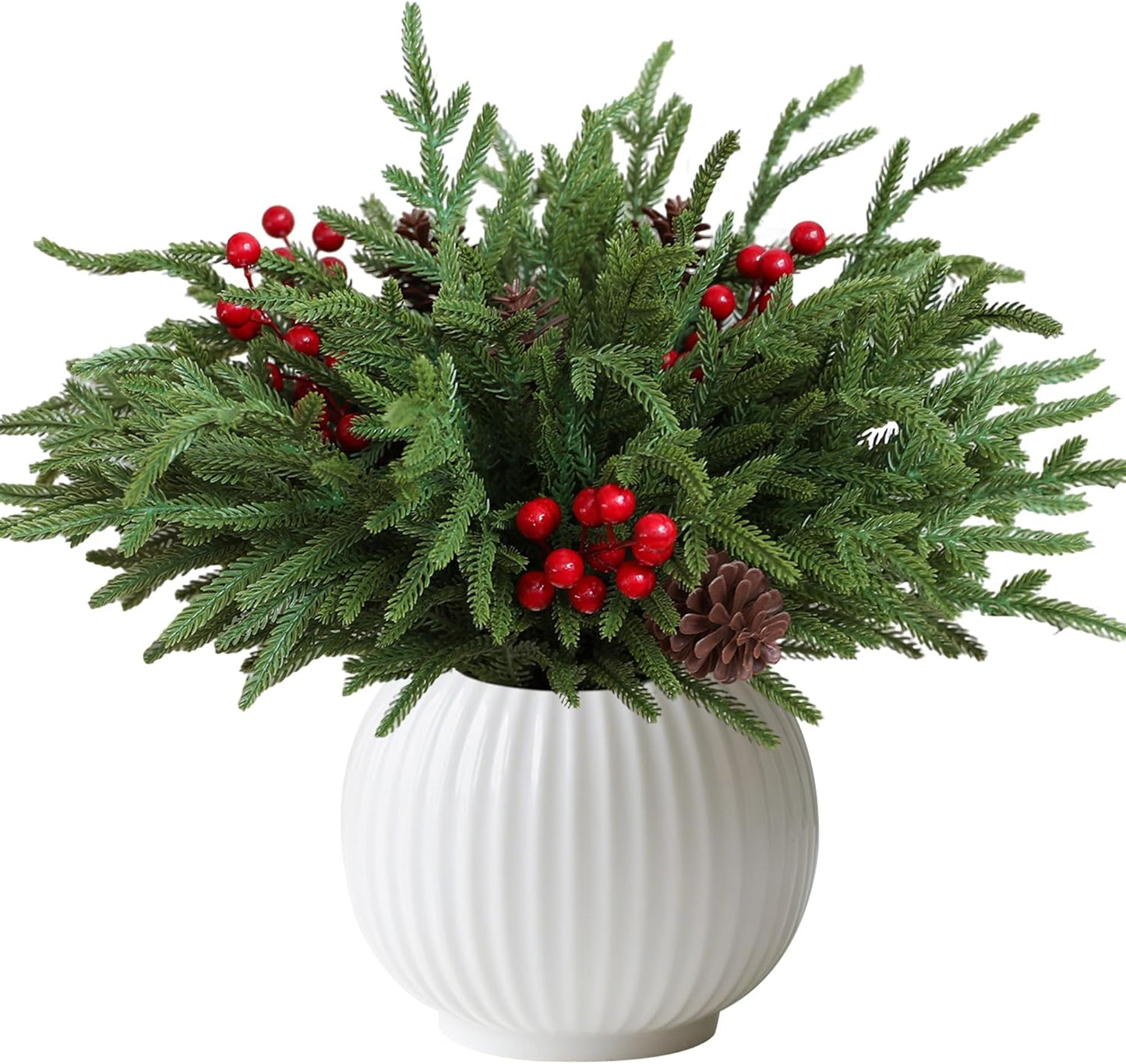 24 Pcs Christmas Norfolk Pine Stems, Realistic DIY Artificial Pine Branches for Christmas Decorations