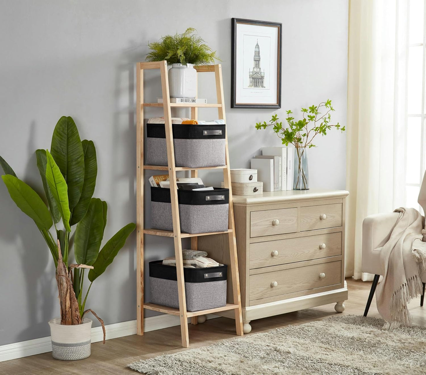 DECOMOMO Storage Baskets for Shelves - Fabric Closet Organizers and Storage Bins, Perfect Baskets for Organizing Closet Toys Nursery (Grey and Black, XL - 3 Pack)