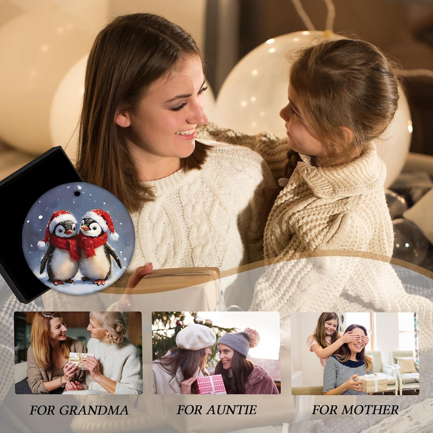 Penguin Christmas Ceramic Ornament Gifts, Winter Christmas Penguins Decorative Hanging Ornaments for Xmas Tree Holiday Party Decoration, Winter Penguin Xmas Tree Decorations