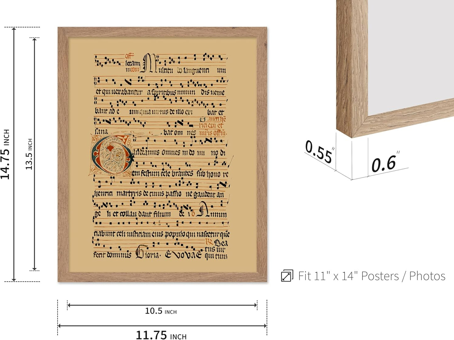 Poster Master Vintage Hymnal Poster - Retro Music Print - Gift for Artist, Friend - Graduale Aboense, Gregorian Chant Manuscript, Score - Wall Decor for Living Room, Bedroom, 11x14 Beige Framed