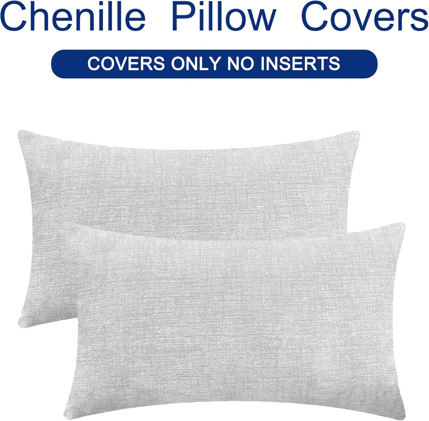 CaliTime Throw Pillow Covers Decorative 12 X 20 Inches Pack of 2 Cozy Chenille Cushion Cases for Couch Sofa Bed Living Room Home Moonbeam Gray