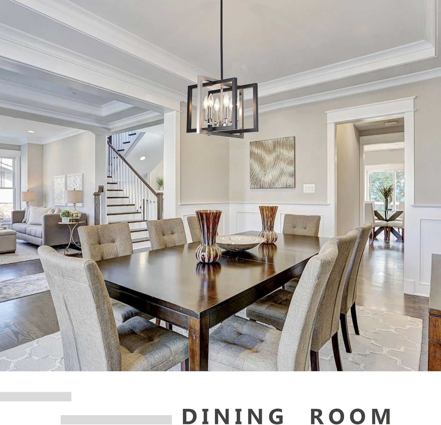 ANKYLHUA Black Nickel Chandelier,6-Lights Ceiling Light Fixture E12,Adjustable Hight Pendant Lights Kitchen Island,Chandeliers for Dining Room Bedroom,Entryway,Foyer