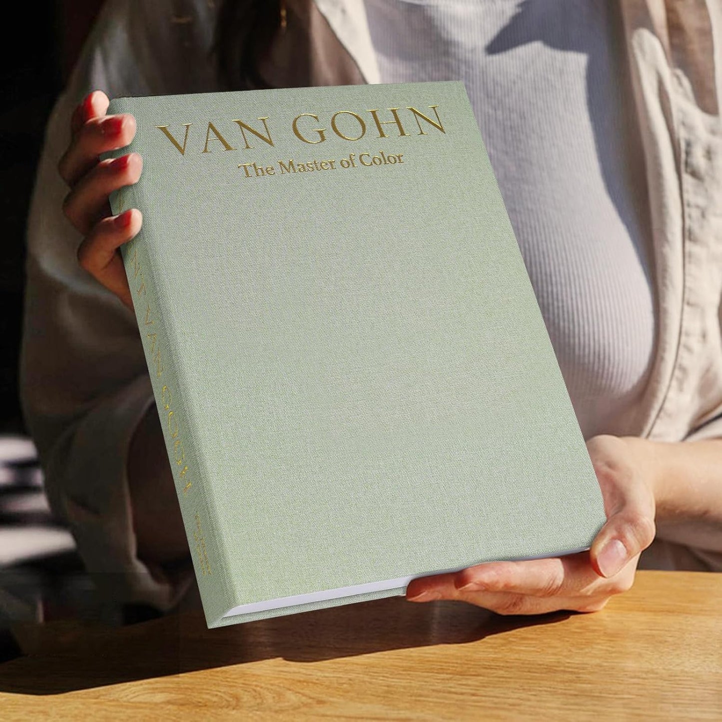 Aesthetic Decorative Books -Set of 2 Minimalist Linen Hardcover Faux/Fake Books for Coffee Table Home Decor Living Room Decoration, Photo Storage or as a Keepsake Box(Sage-beige-artist)