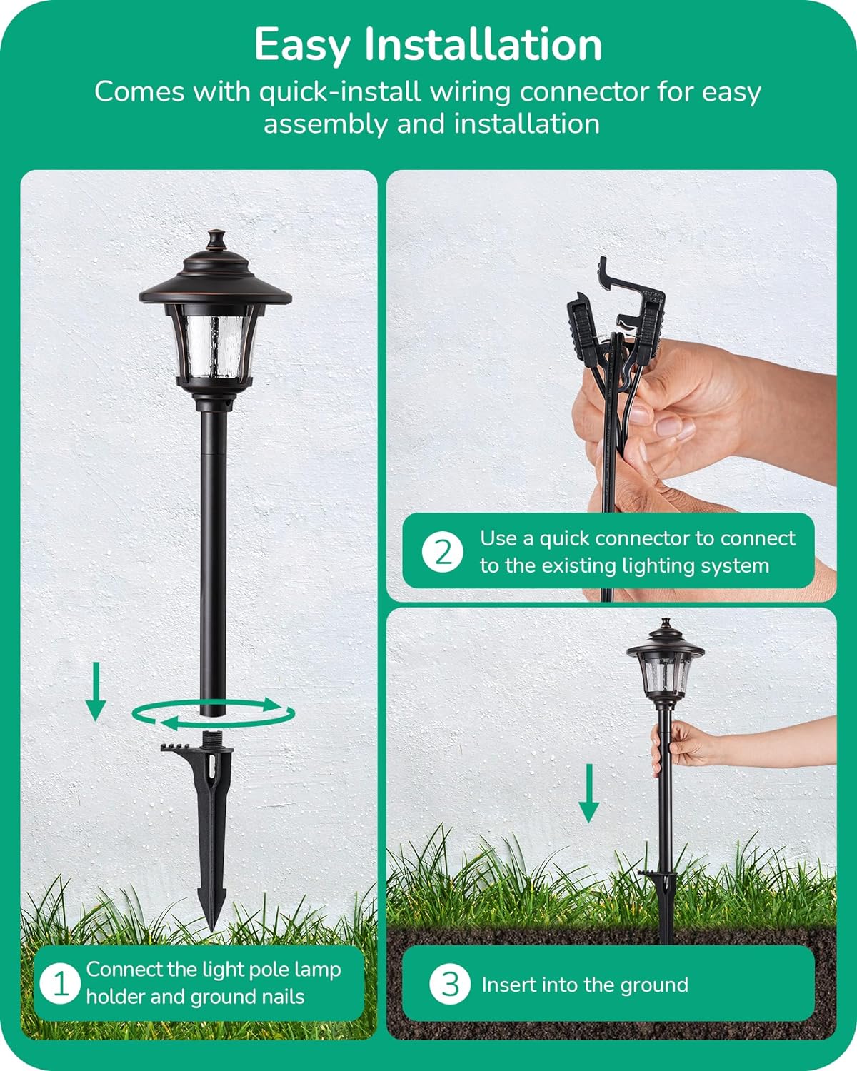 EDISHINE Low Voltage Pathway Lights Wired, 12V 3W 120LM 3000K Seed Glass Outdoor Landscape Lighting with Connectors, ORB Waterproof Electric LED Landscape Path Lights for Walkway Garden Yard, 10 Pack