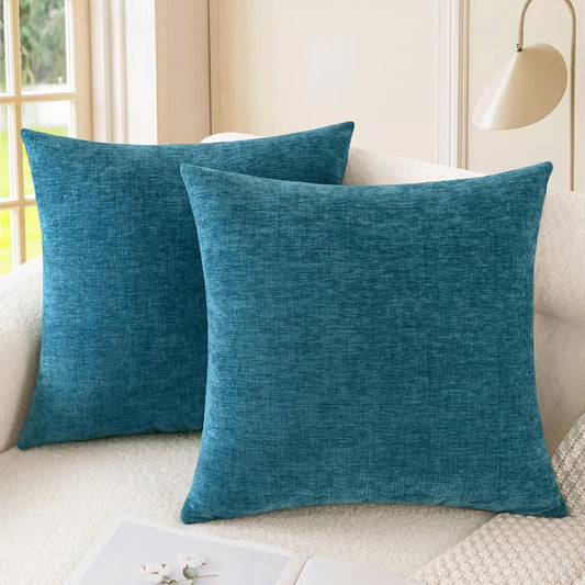 CaliTime Throw Pillow Covers Decorative 22 X 22 Inches Pack of 2 Cozy Chenille Cushion Cases for Couch Sofa Bed Living Room Home Ocean Blue