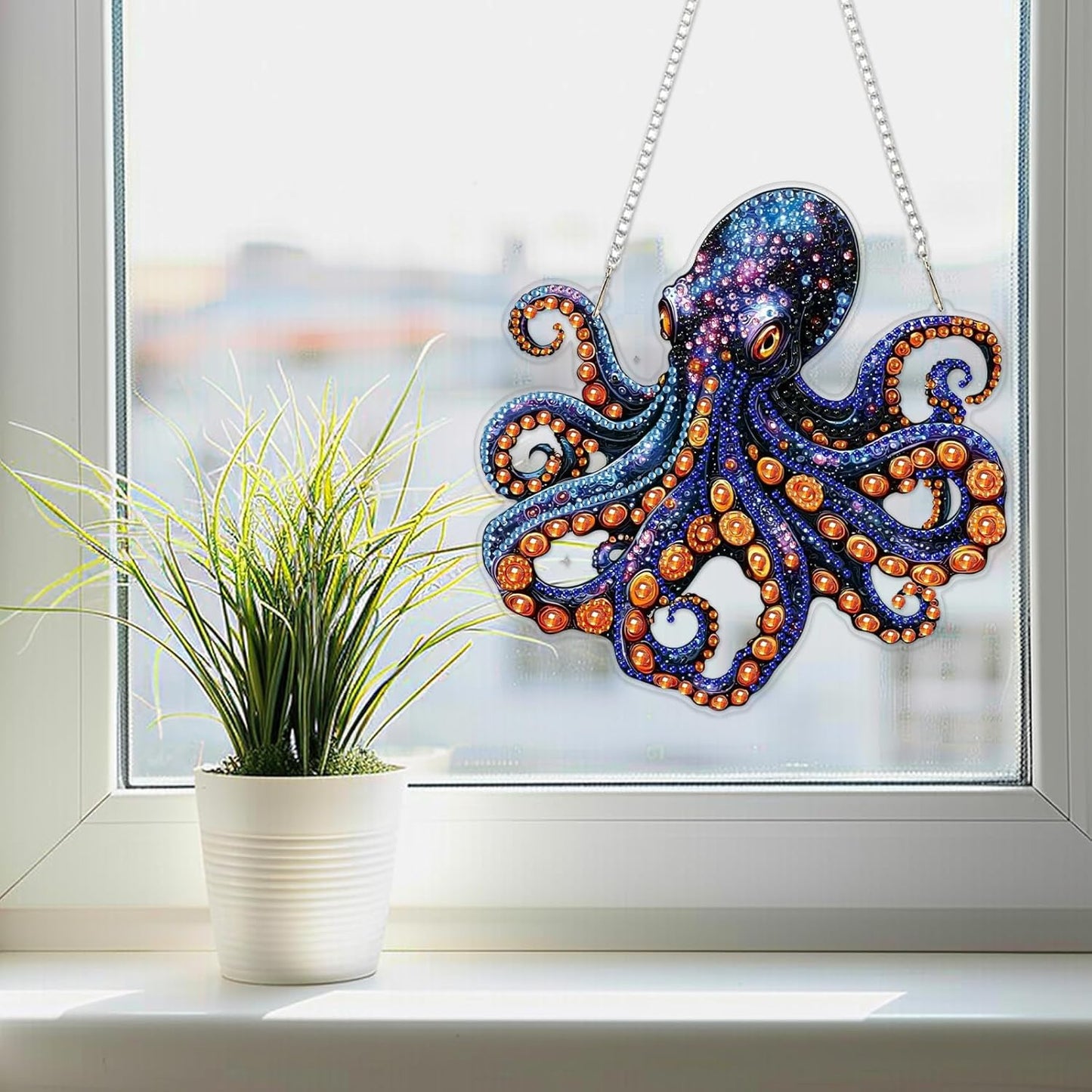SENQAO Octopus Diamond Art Hanging Kit for Adult, Special Shaped Rhinestone, Double Sided DIY Acrylic Diamond Art Painting Window Pendants Home Garden Wall Hanging Kits Hanging Ornament