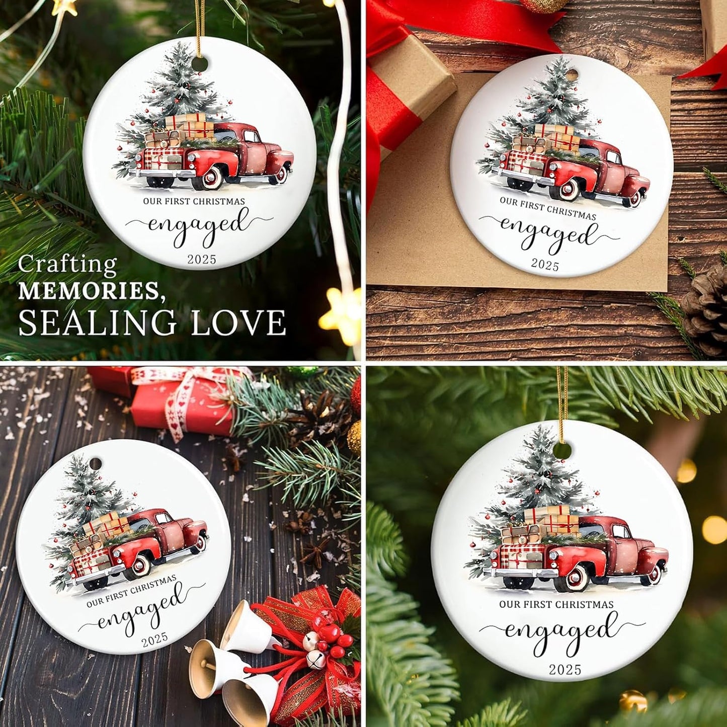 Christmas Ornaments 2025 Our First Christmas Engaged Ornament 2025 Engagement Gifts for Couples Xmas Gifts Newly Engaged Couples Hanging Decorations for Bride to Be Friends 3Inch Ceramic