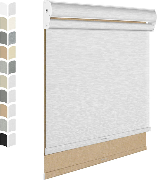 BERISSA Cordless Dual Roller Shades with Cassette Valance,Double Window Shades Blackout and Light Filtering Shades,Day and Night Roller Shades for Home Office Door.Linen Beige and White.32 W x 48" H