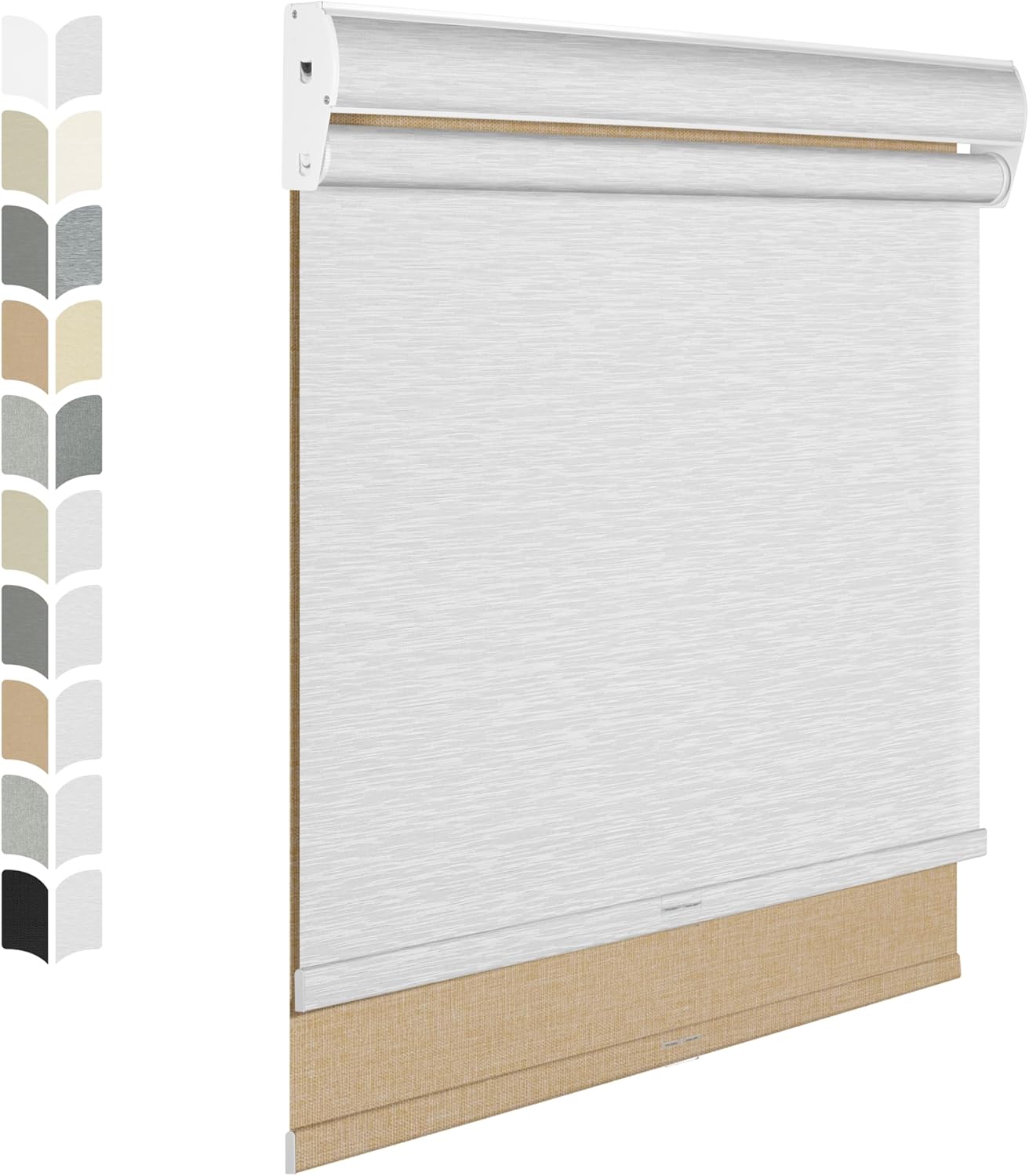 BERISSA Cordless Dual Roller Shades with Cassette Valance,Double Window Shades Blackout and Light Filtering Shades,Day and Night Roller Shades for Home Office Door.Linen Beige and White.29 W x 80" H