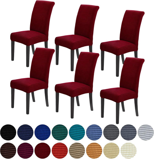 Howhic Stretch Chair Covers for Dining Room Set of 6, Removable Washable Dining Room Chair Covers, Dining Chair Slipcovers Seat Protector, Great Home Decor and Banquet Upholstery (Red Dahlia, 6 Pack)