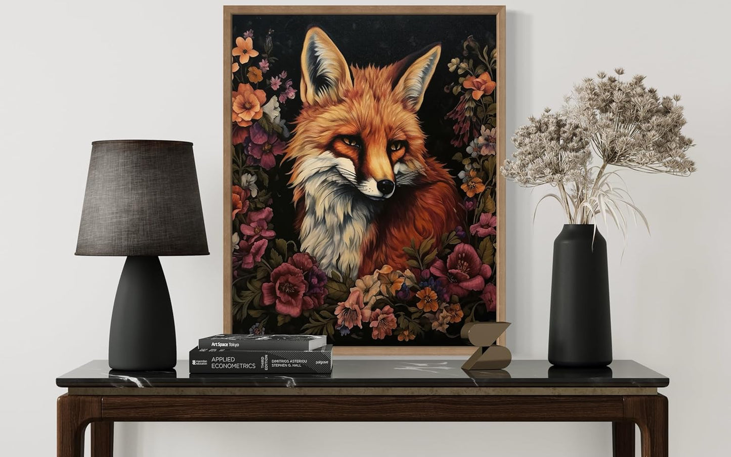 Fox and Flower Poster Art Print, Halloween Scary Vintage Wall Art Academia Spooky Painting Decoration for Horror Prints, Gothic Posters Bedroom Decor 89 (Fox and Flower, 11 x 14 inches, Wood Frame)