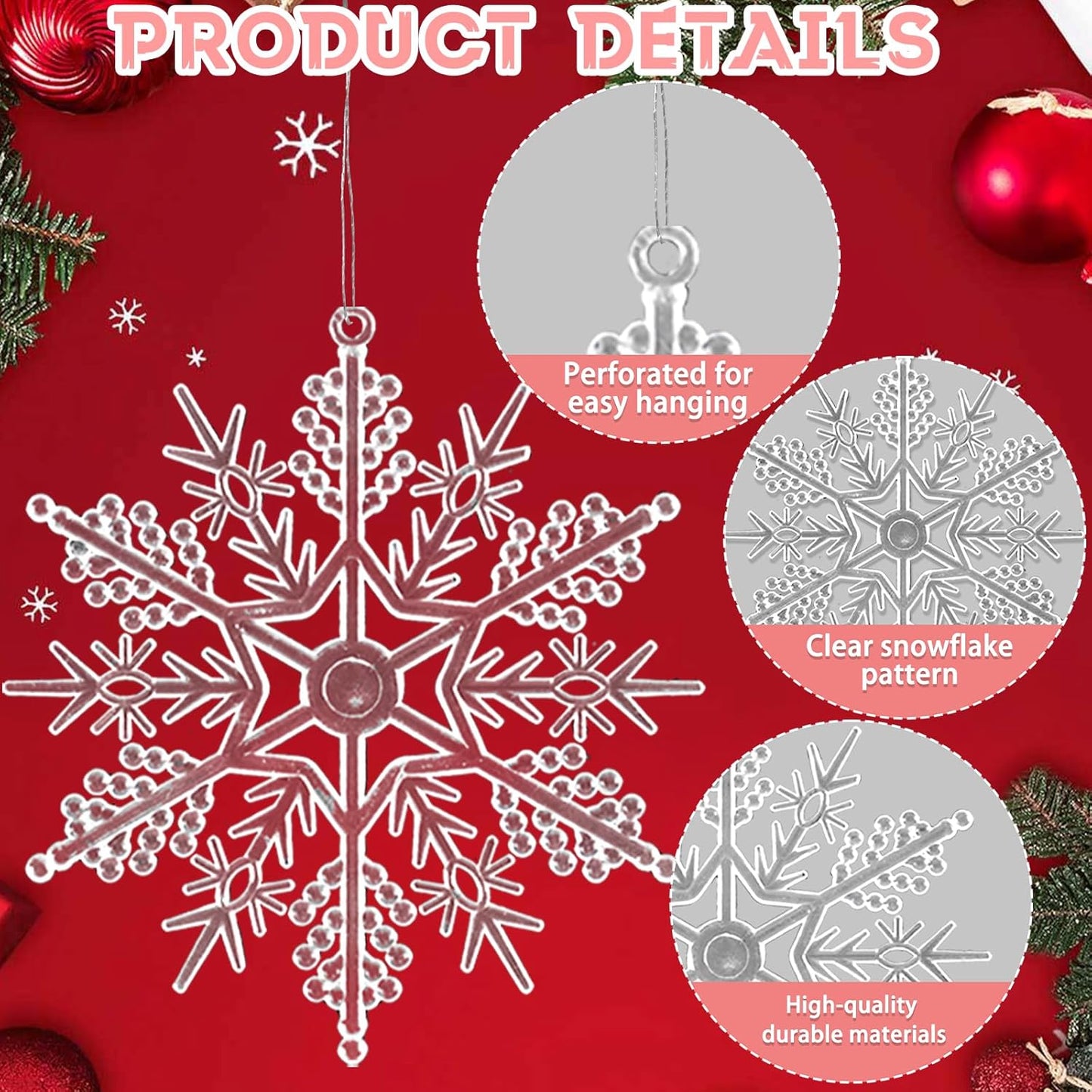 6pcs Large Clear Snowflakes Ornaments 12" Big Plastic Glitter Snowflake for Winter Indoor Outdoor Christmas Tree Window Room Decorations Giant Craft Snowflakes