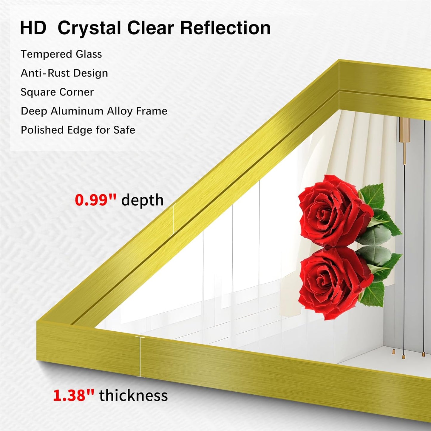 Gold Bathroom Mirror, 30x60 Inch Rectangular Deep Frame Mirror, Large Wall Mounted Bathroom Vanity Mirror Over Sink for Bedroom,Restroom, Living Room, Hangs Vertically or Horizontally