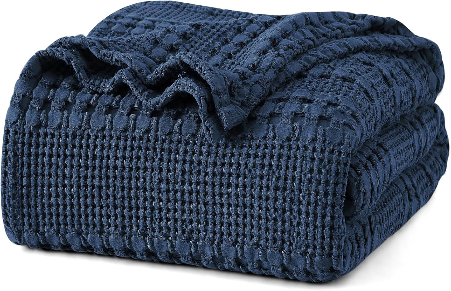 PHF 100% Cotton Waffle Weave Blanket King Size, Soft Lightweight Breathable Cozy Summer Blankets for Bed, Luxury Aesthetic Woven Bedding for Home Decor, 108"x90", Bright Navy Blue