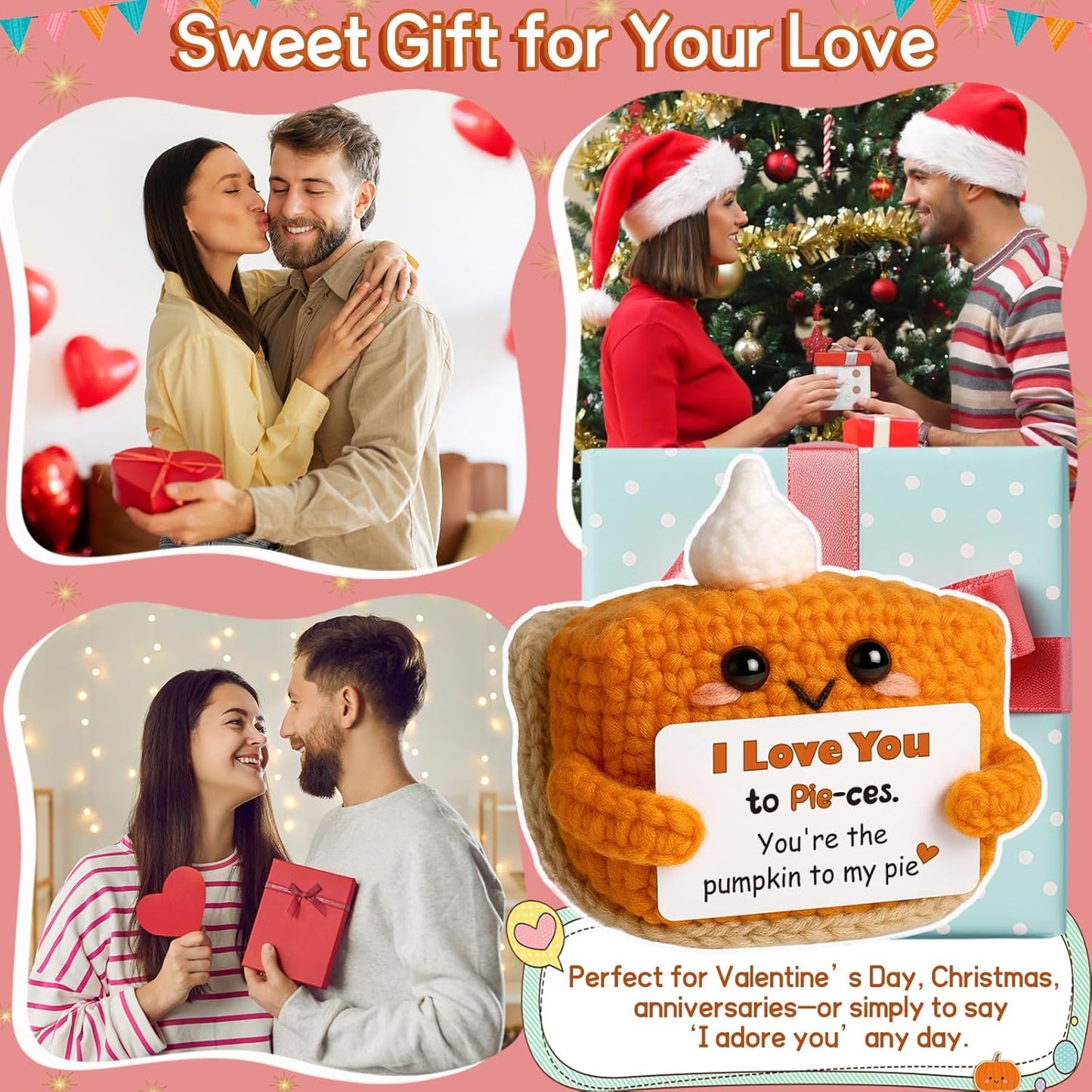 I Love You Handmade Crochet Pumpkin Pie Present, Gifts for Him Her Boyfriend Girlfriend, Anniversary Wedding Valentine’s Day Romantic Fall Decor Birthday Gifts for Women Men, Couple Wife Husband