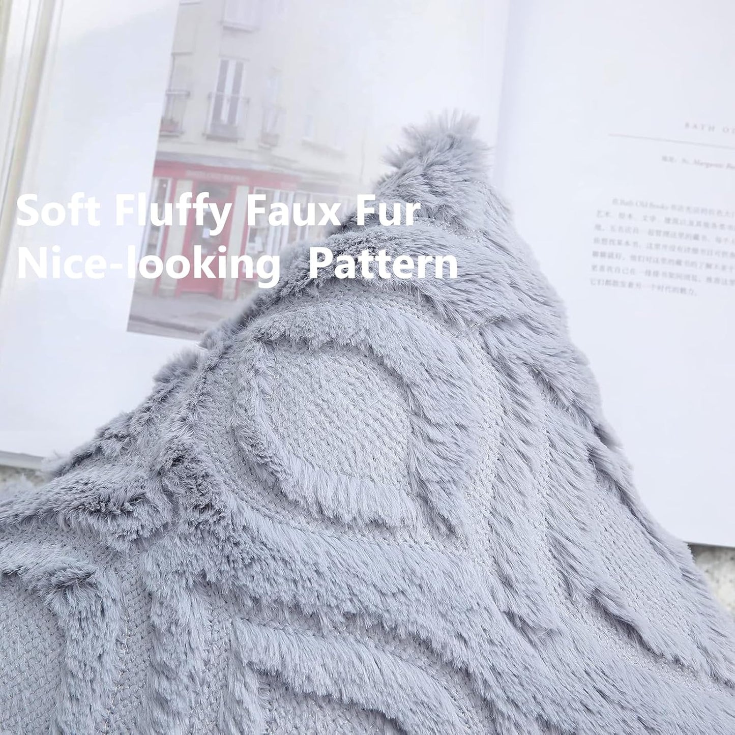 decorUhome Fall Throw Pillow Covers 26x26 Inch Set of 2, Soft Plush Decorative Faux Fur Blue Grey Solid Couch Pillow Covers, Accent Farmhouse Neutral Square Euro Pillow Cases for Sofa Bed Living Room