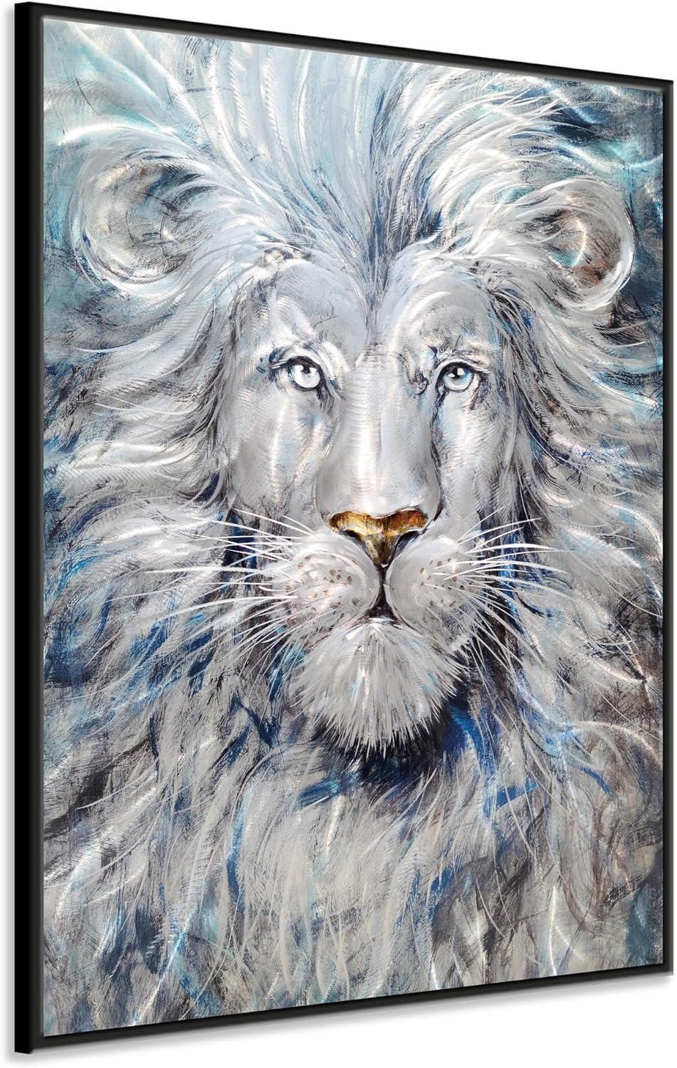 Yihui Arts Modern Blue and Silver Lion Metal Wall Art Sculpture for Home Decor
