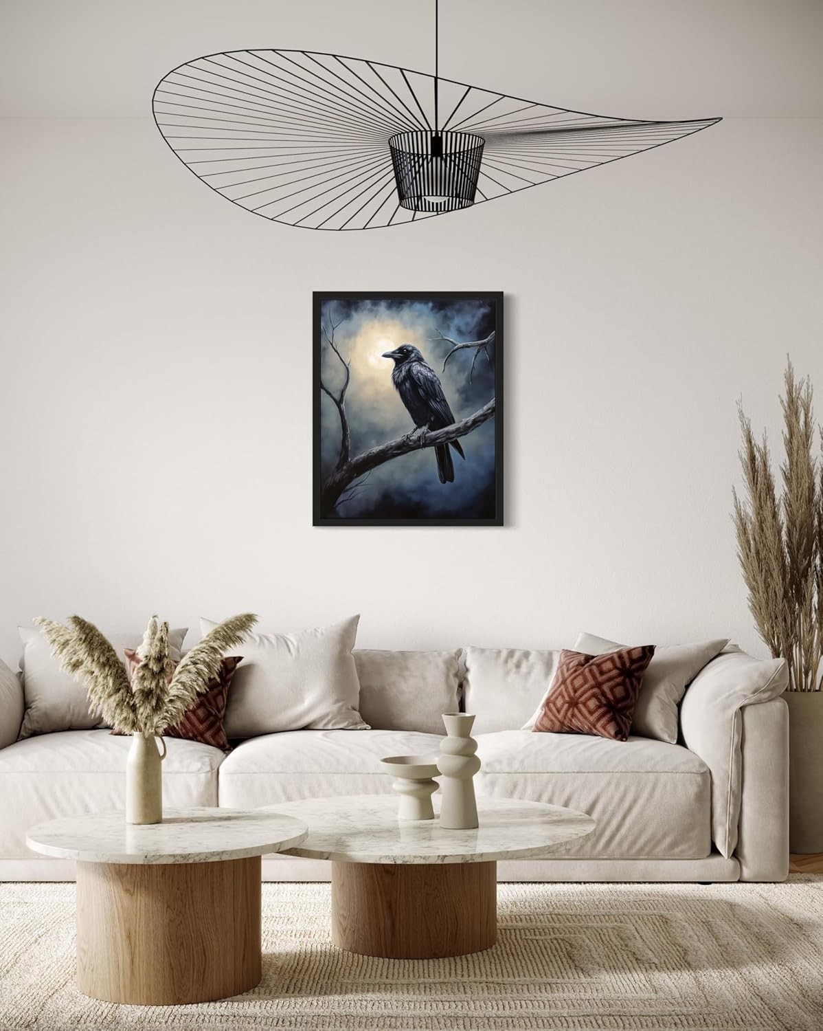 Crow under the Moonlight Poster Art Print, Halloween Scary Vintage Wall Art Academia Spooky Painting Decoration for Horror Prints, Gothic Posters Bedroom Decor 89 (Crow under the Moonlight, 11 x 14 inches, Black Frame)