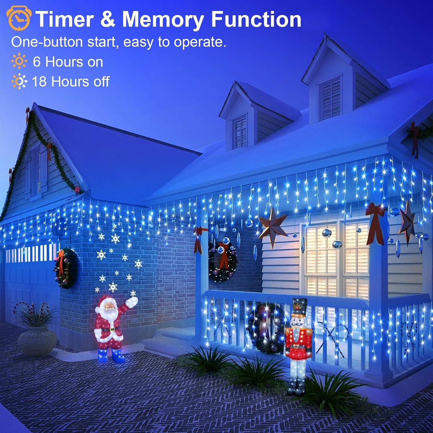 Icicle Christmas Lights Outdoor, 66ft 640 LED Blue and White Christmas Lights 8 Modes with 120 Drops, Waterproof Icicle Light Plug in for Indoor Outside Party Holiday Xmas Halloween Decorations