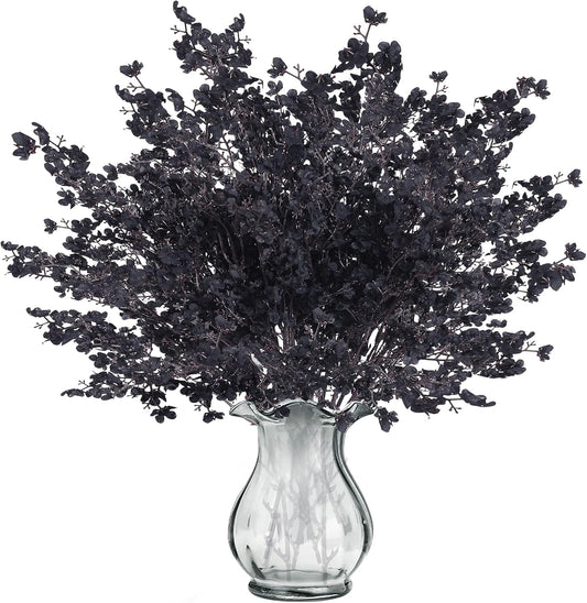 Sggvecsy 15 Pcs Babys Breath Artificial Flowers Gypsophila Bouquets Bulk Real Touch Fake Silk Flowers for Home Halloween Wedding DIY Floral Arrangement Table Centerpiece Festival Decoration (Black)