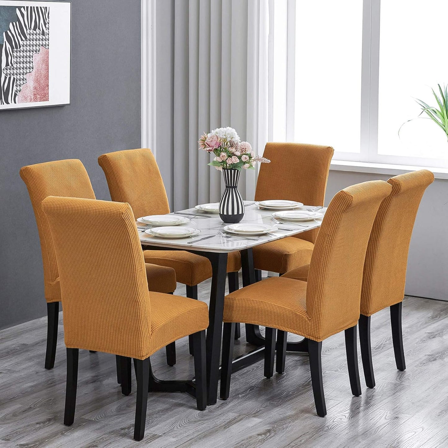 Howhic Stretch Chair Covers for Dining Room Set of 8, Removable Washable Dining Room Chair Covers, Dining Chair Slipcovers Seat Protector, Great Decor for Home and Banquet (Gold, 8 Pack)