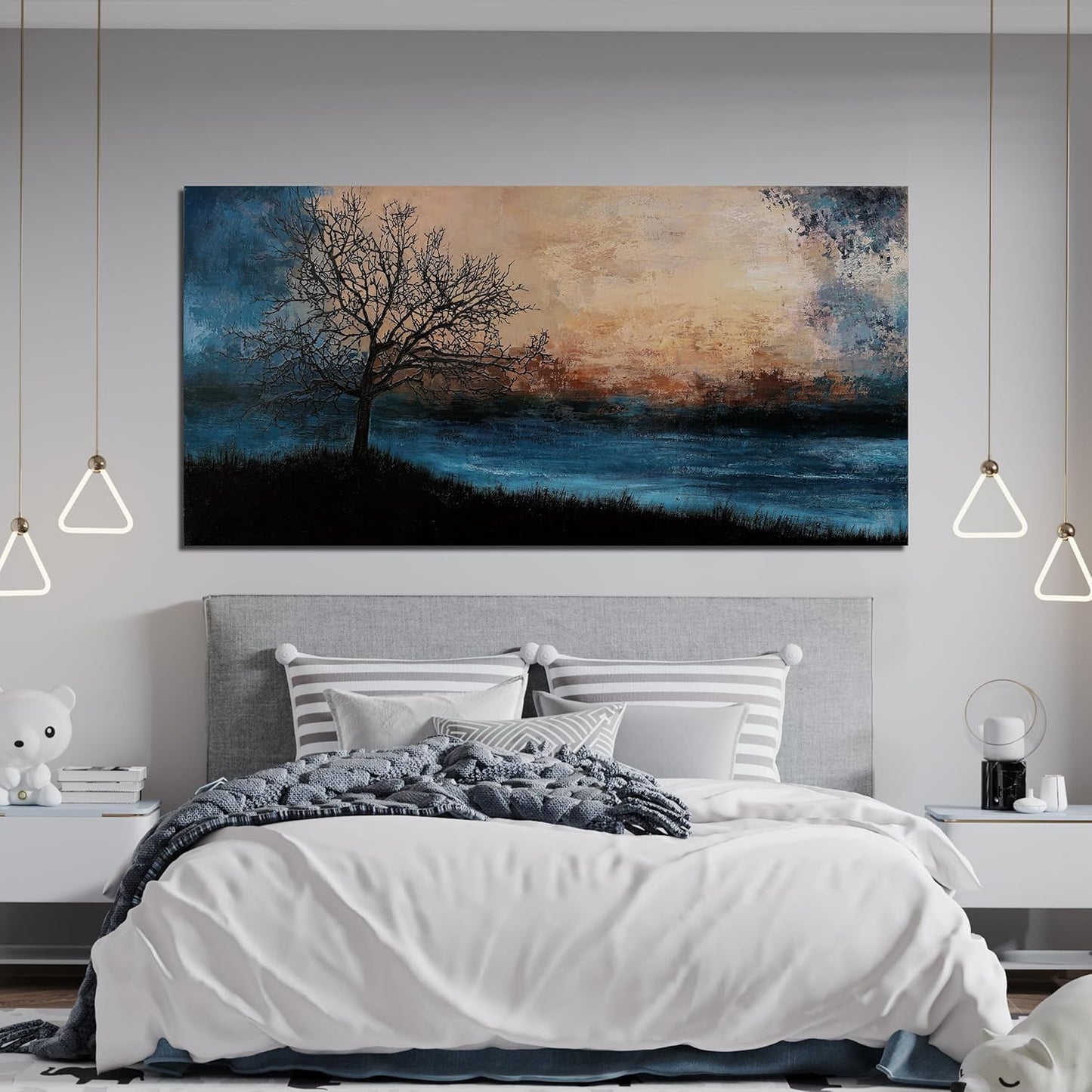 Large Canvas Wall Art for Living Room Artwork for Walls Black Blue Wall Art Decor Canvas Modern Art Wall Decor Nature Landscap Wall Art Decor Prints Art Work for Home Office Kitchen Wall Decor 24"X48"