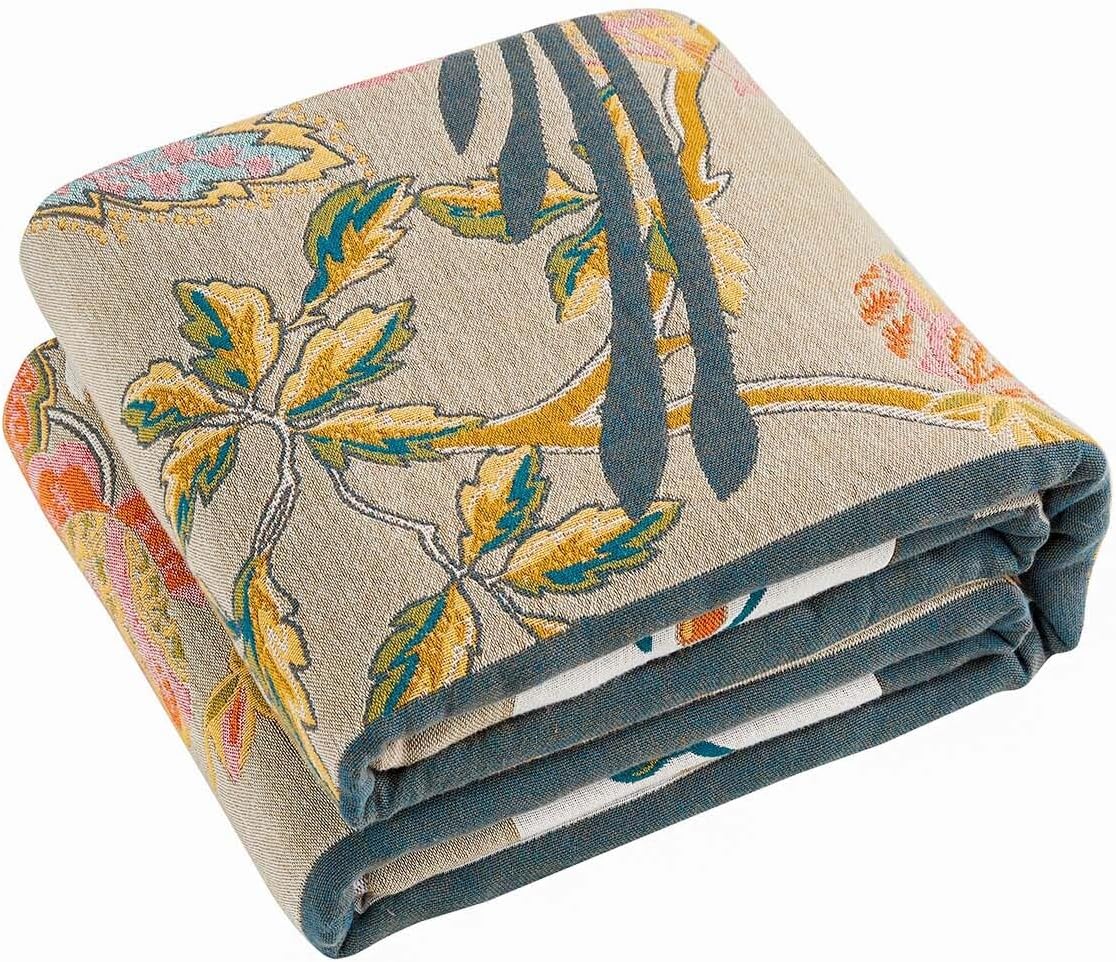 Boho Blanket, 100% Cotton Farmhouse Decorative Throw Blanket, 60"x80" Reversible Bohemian Throw Blanket, Brown All Season Muslin Breathable Woven Blankets Quilt