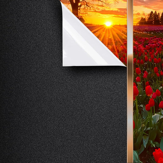 DUOFIRE Blackout Window Film Sun Blocking White Black Window Privacy Film Non Adhesive Static Cling Removable Windows Tint Anti -Glare Day Sleep Windows Tinting Films for Home, Office (35.4 x 78.7 in)