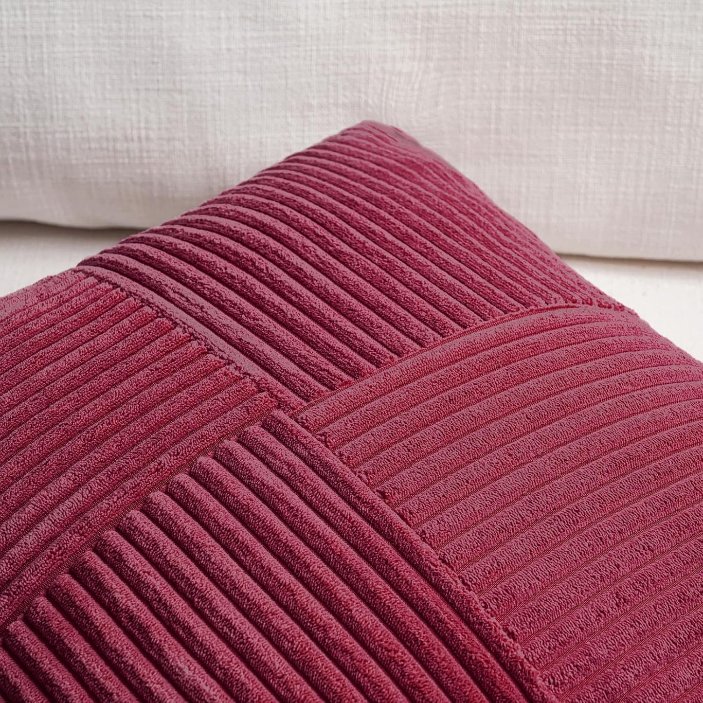 Fancy Homi 2 Packs Burgundy Lumbar Decorative Throw Pillow Covers 12x20 Inch for Living Room Couch Bed, Farmhouse Boho Home Decor, Soft Striped Corduroy Rectangle Accent Cushion Case 30x50 cm