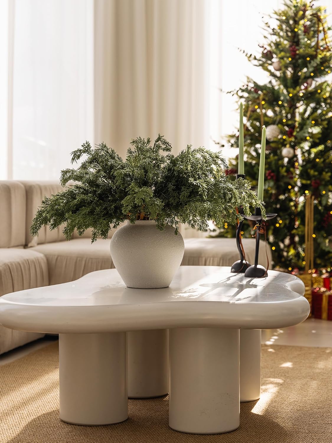 MISSPIN 12 Pcs 21.5 Inches Christmas Cedar Branches, Cedar Artificial Christmas Branches DIY Crafts Faux for Xmas Indoor Outdoor Home Decor