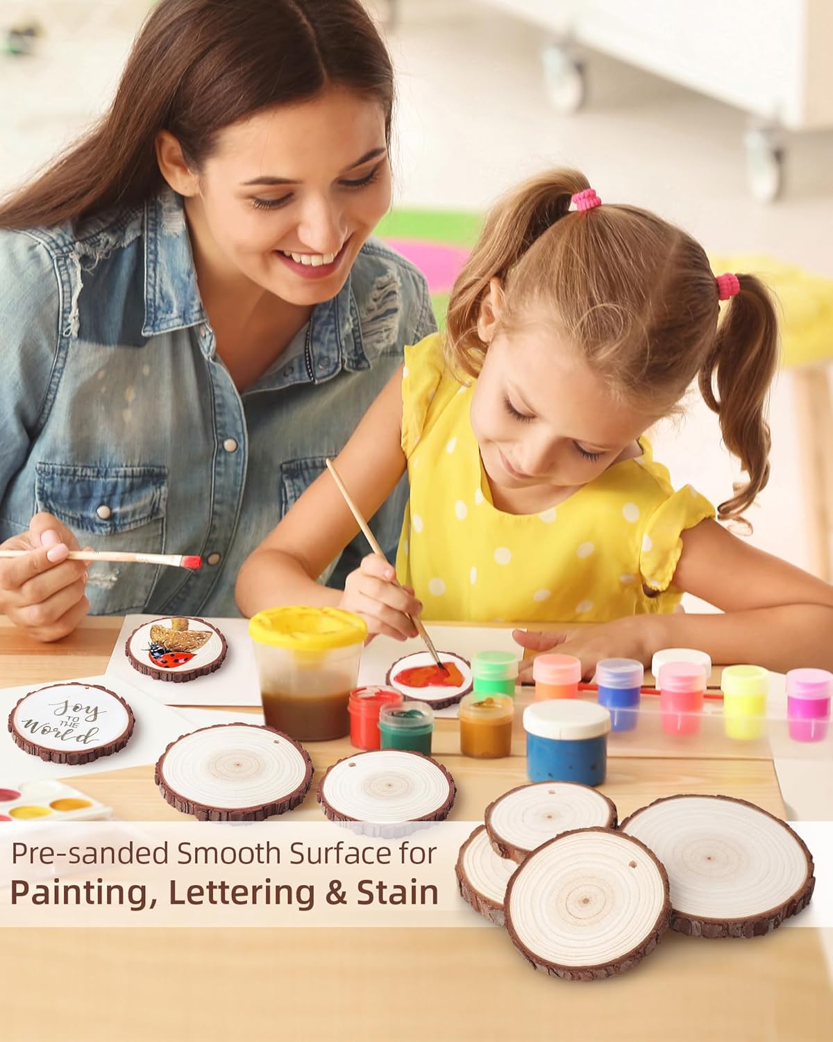 Unfinished Wood Slices with Hole, Natural Wood Circles Blank with Bark for DIY Crafts, Home Decor, Christmas Ornament (30Pcs, 2.4-2.8 Inch)