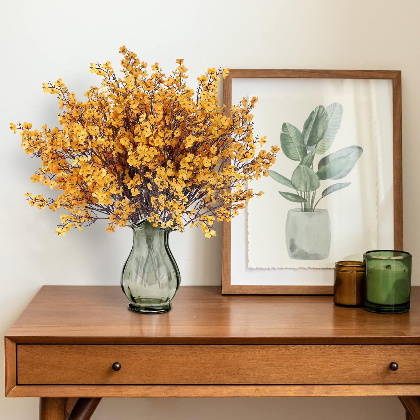 Sggvecsy 15 Pcs Babys Breath Artificial Flowers Gypsophila Bouquets Real Touch Fake Silk Flowers for Home Wedding DIY Floral Arrangement Table Centerpiece Thanksgiving Autumn Decoration (Orange)