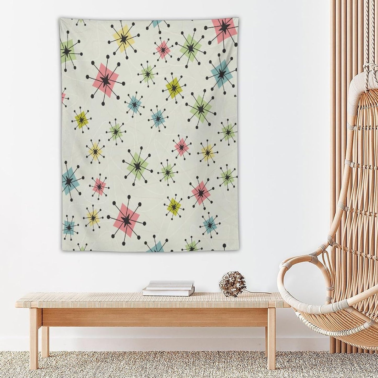 ICMOLYYENLO Abstract Cat Tapestry, Medieval Abstract Atomic Star Cat Vintage Home Wall Hanging Art Tapestry for Bedroom Living Room Dormitory 60x60 Inch