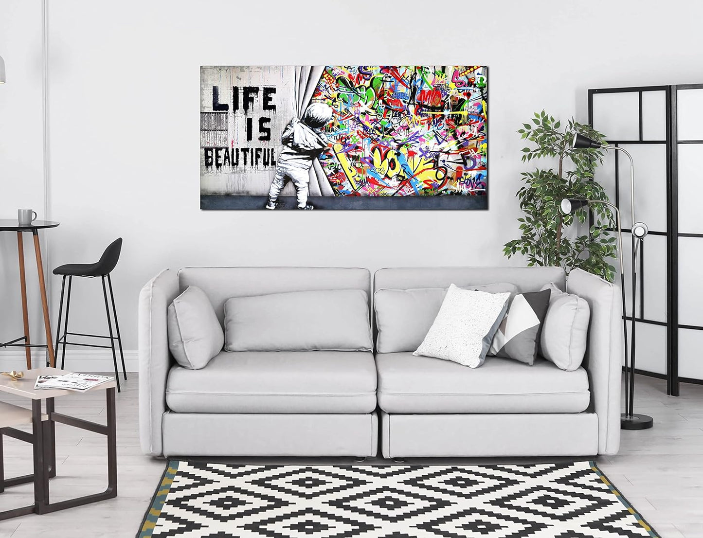 JKWALL77 Graffiti Canvas Art Wall-Decor - Colorful Wall Decor - Bedroom Decor For Teen Boys Ready To Hang Size 40" x 20"