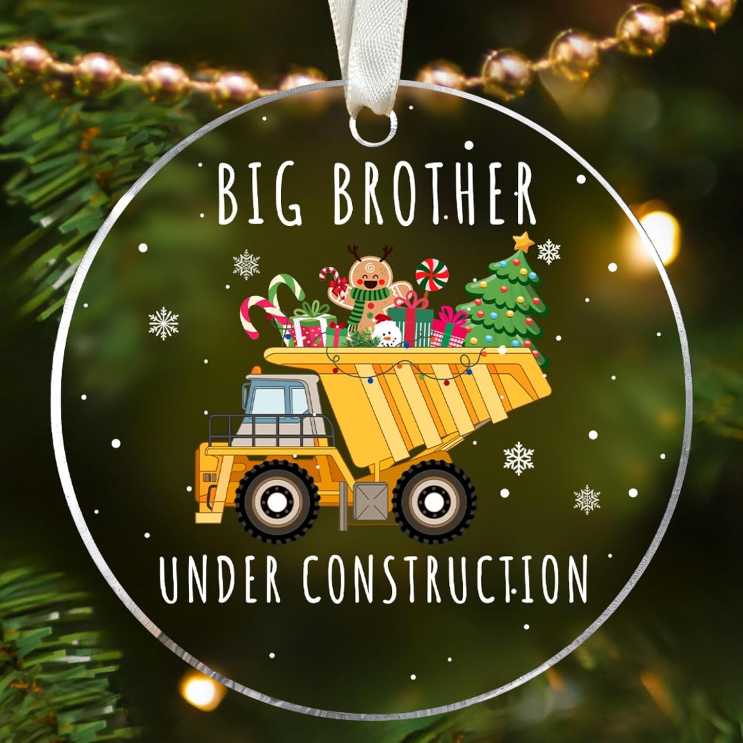 Big Brother Christmas Ornament 2024 - Brother Christmas Ornament - Construction Ornaments - Pregnancy Announcement for Big Brothers, Brothers to Be - Acrylic Ornaments
