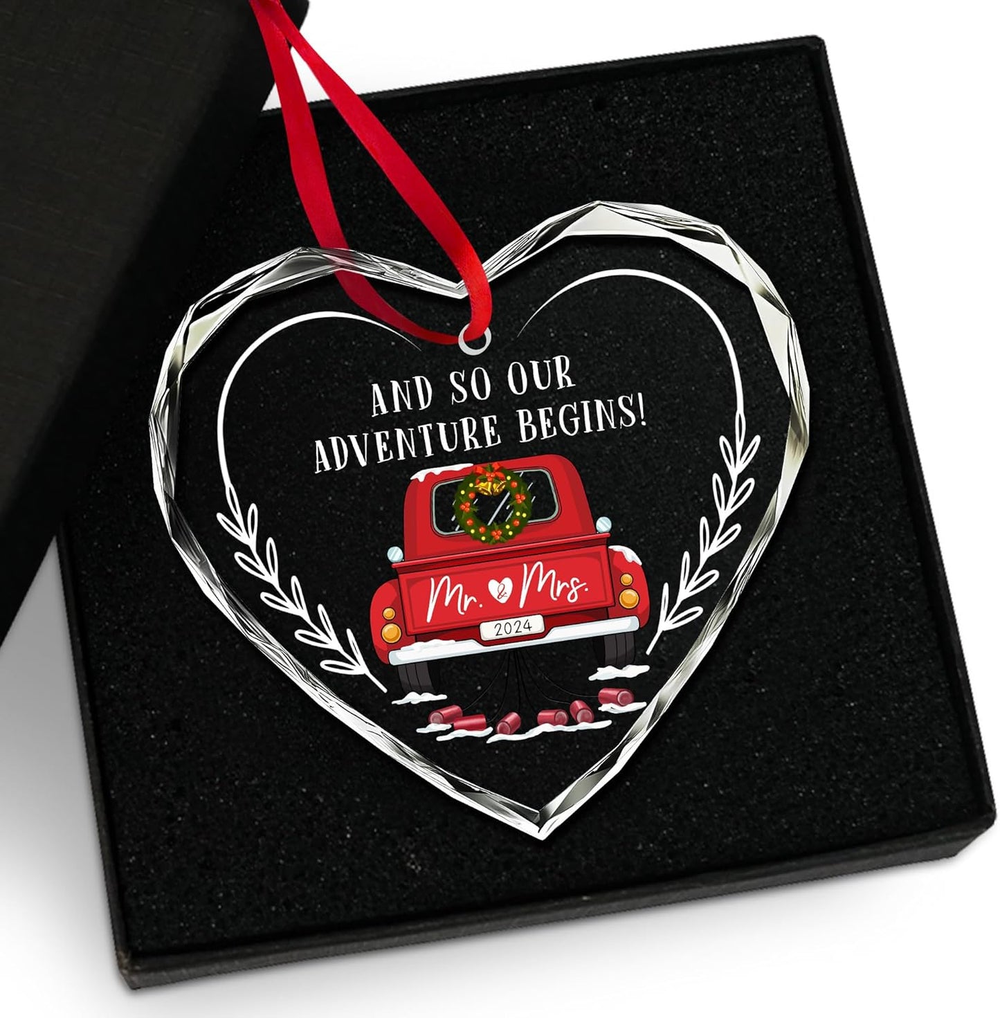 Teezwonder Mr & Mrs Gifts - Christmas Ornaments 2024, Wedding & Engagement Gifts for Couples - Glass Ornaments