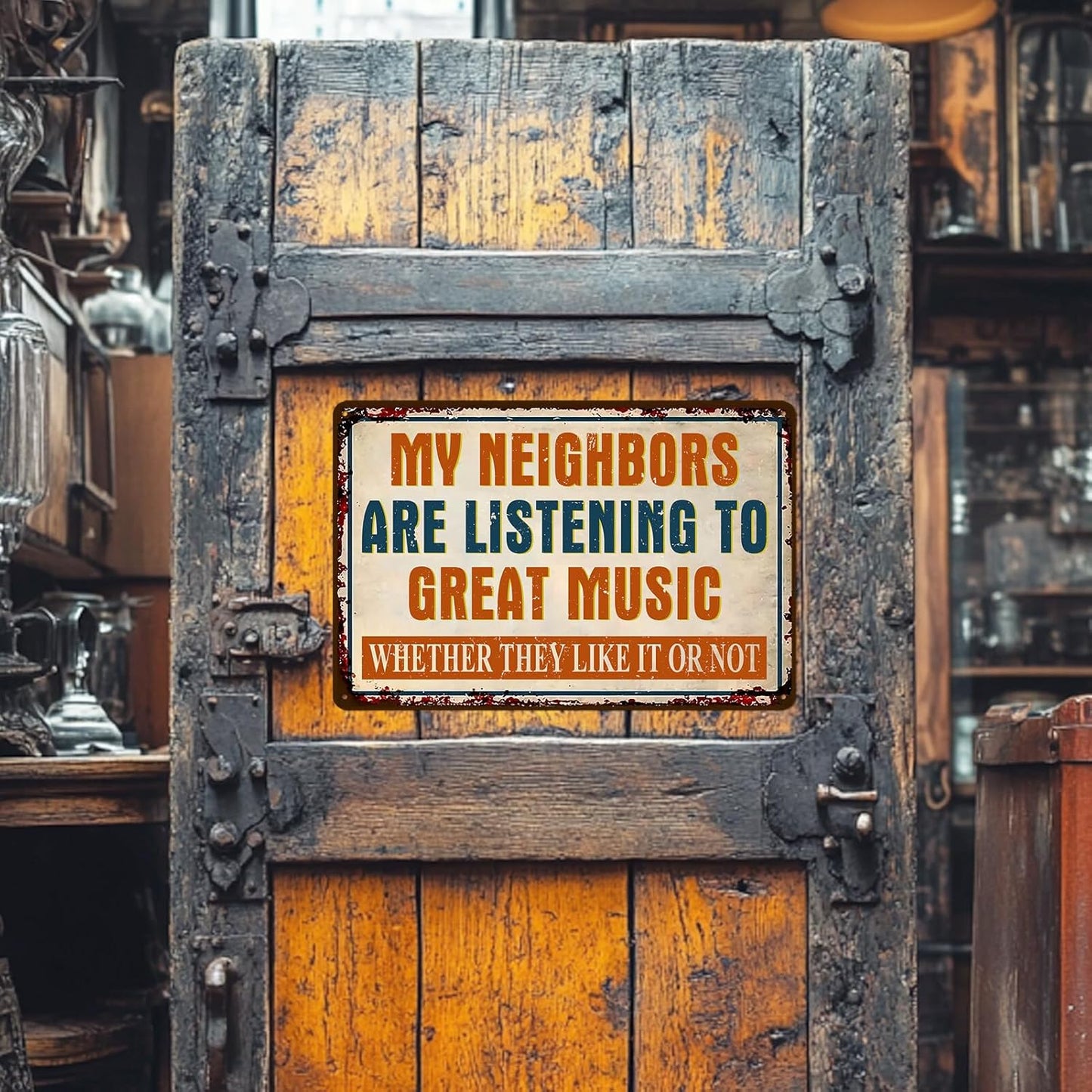 Man Cave Signs Garage Decor Vintage Music Wall Art for Game Room Patio Home Bar - Funny Garage Accessories for Men My Neighbors Are Listening To Great Music Metal Sign Gifts 8x12 Inch