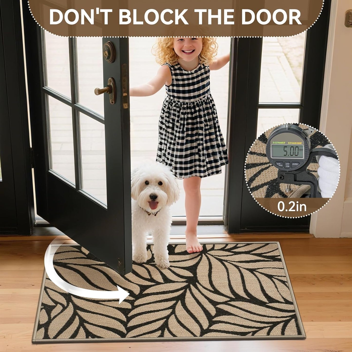 Front Door Mat Indoor Outdoor Entrance, 17''x30'' All-Season Waterproof Welcome Mat, Heavy Duty Non-Slip Rubber Backing, Patio Porch Doormat, Low Profile, Trap Dirt and Moisture, Brown