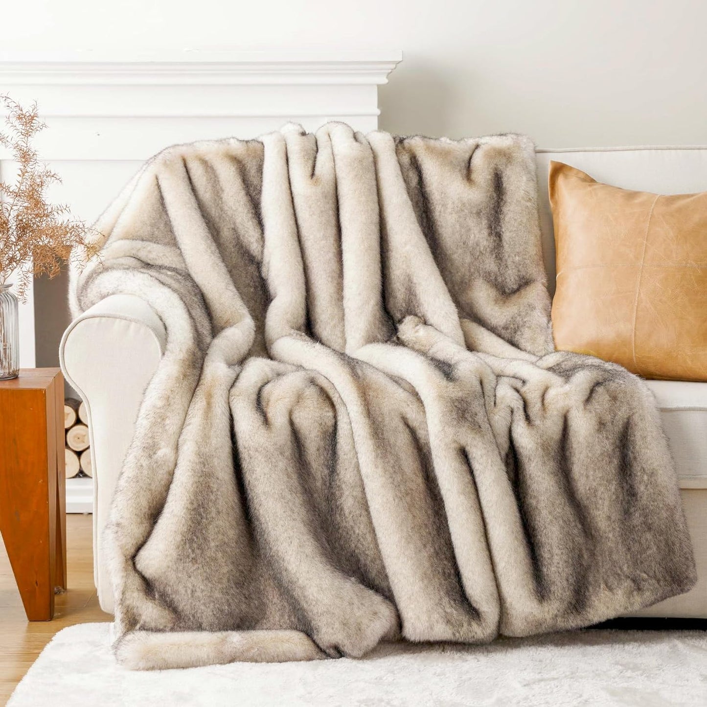 BATTILO HOME Luxury Fluffy Faux Fur Throw Blanket, Cozy Warm Fur Blanket for Couch Sofa, Plush Fuzzy Fur Throws with Long Pile & Brushed Tips, 60"x80"