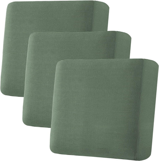 H.VERSAILTEX Super Stretch Individual Seat Cushion Covers - Sofa & Couch Cushion Slipcover Sets - Thick Jacquard Textured Twill Fabric (3 Piece XL Sofa Cushion Covers, Loden Frost)