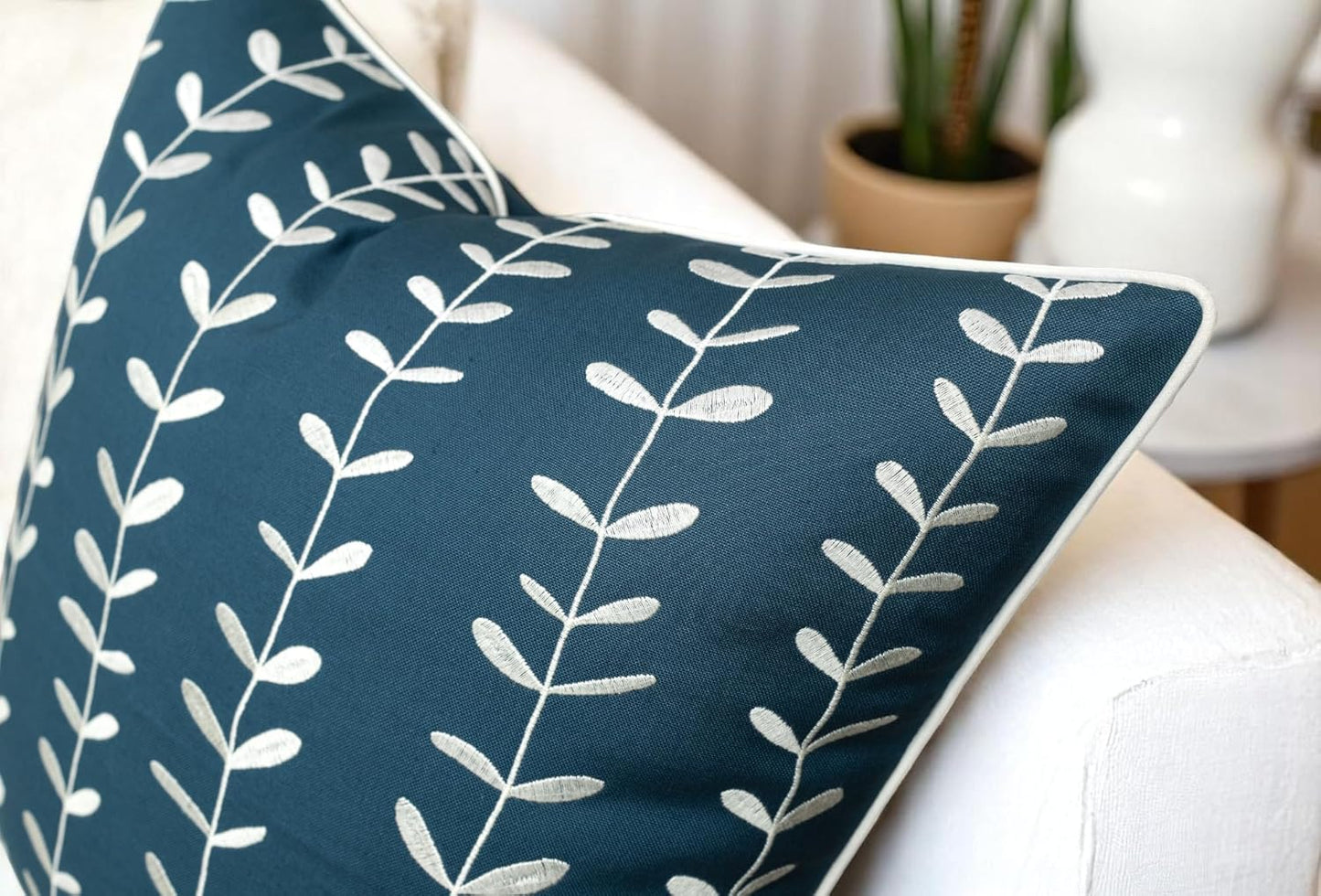 VAGMINE Embroidered Lollipop Pillow Cover - 20x20 Inches Square - 100% Cotton Teal Decorative Cushion Cover - Subtle Modern Pattern - Vibrant Accent for Sofa, Bed, Chair, Living Room