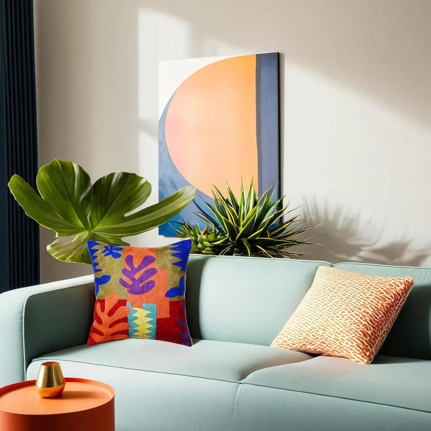 Matisse Decorative Pillow Cover Cutouts Hand Embroidered Abstract Toss Pillows Farmhouse Chair Cushion Contemporary Pillowsham Mid-Century Chair Cushions Wool Size 18x18