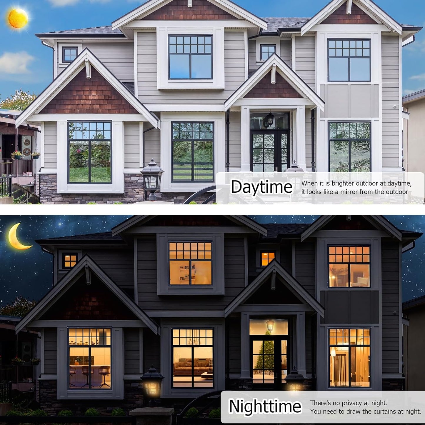 HIDBEA One Way Privacy Window Film, Daytime Privacy Sun Blocking Anti UV Reflective Window film Heat Control Static Cling Window Tint film for Home and Office, Silver, 35.4 x 196.8 Inch