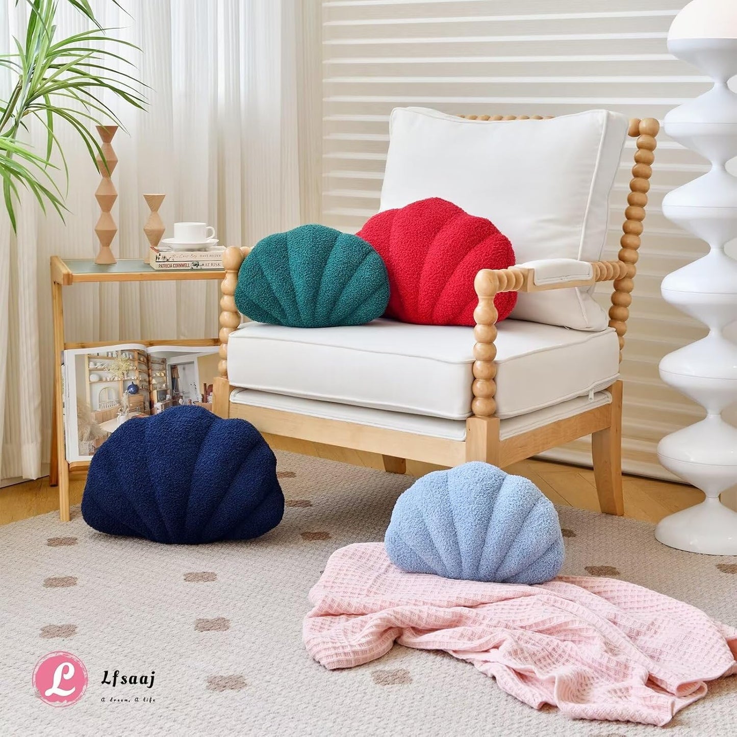 Red Seashell Throw Pillows, Shell Shaped Throw Pillows, 13 Inch Soft Home Decorative Pillow Plush Cushion for Bed Couch Living Sofa Room Decor Accent Throw Pillow