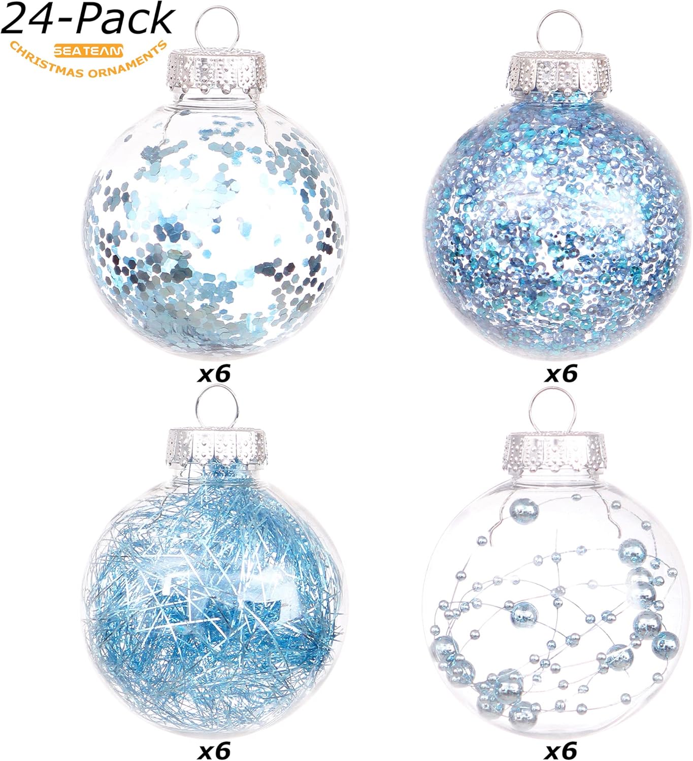 Sea Team Shatterproof Clear Plastic Christmas Ball Ornaments Decorative Xmas Balls Baubles Set with Stuffed Delicate Decorations (70mm/2.76 inch 24-Pack, Babyblue)