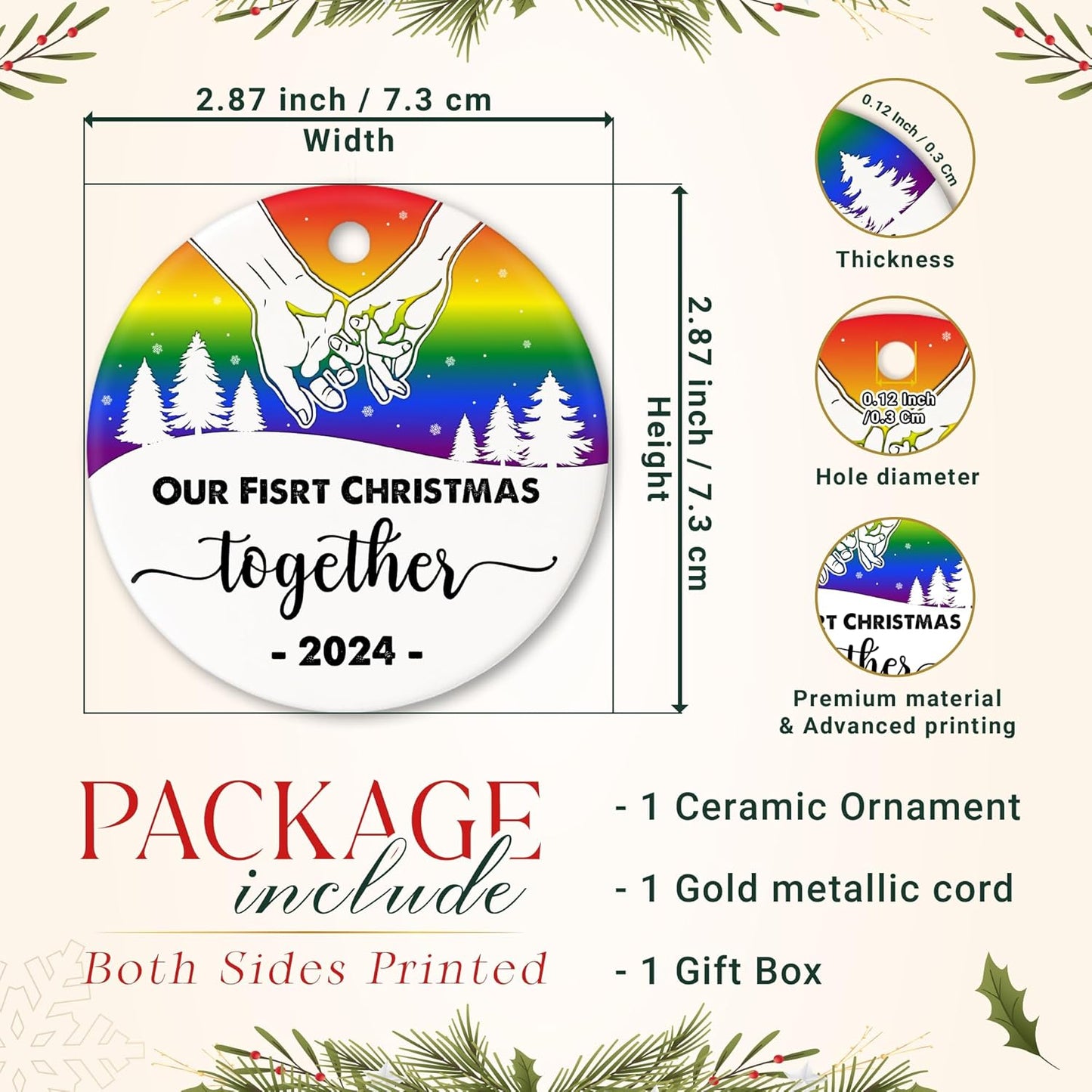 LGBT Ornaments Christmas 2024 - Our First LGBT Ornament, Christmas Together Gift, 1st Xmas Together Keepsake Ornament 2024