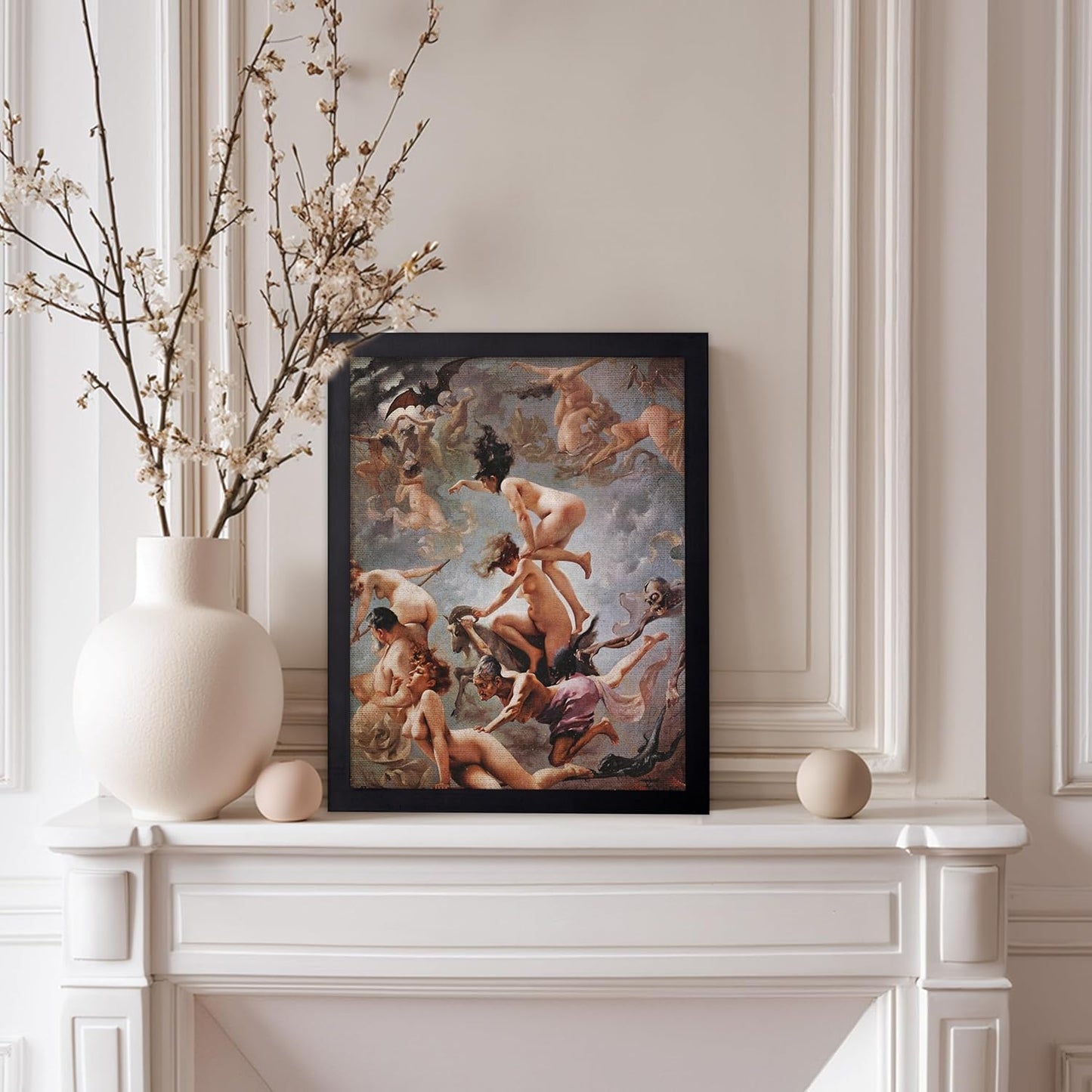 Poster Master Vintage Luis Ricardo Falero Poster - Retro Occult Print - Gift for Gothic, Horror Fan - Witches Going to their Sabbath, Pagan - Wall Decor for Bedroom, Dorm, 11x14 Black Framed