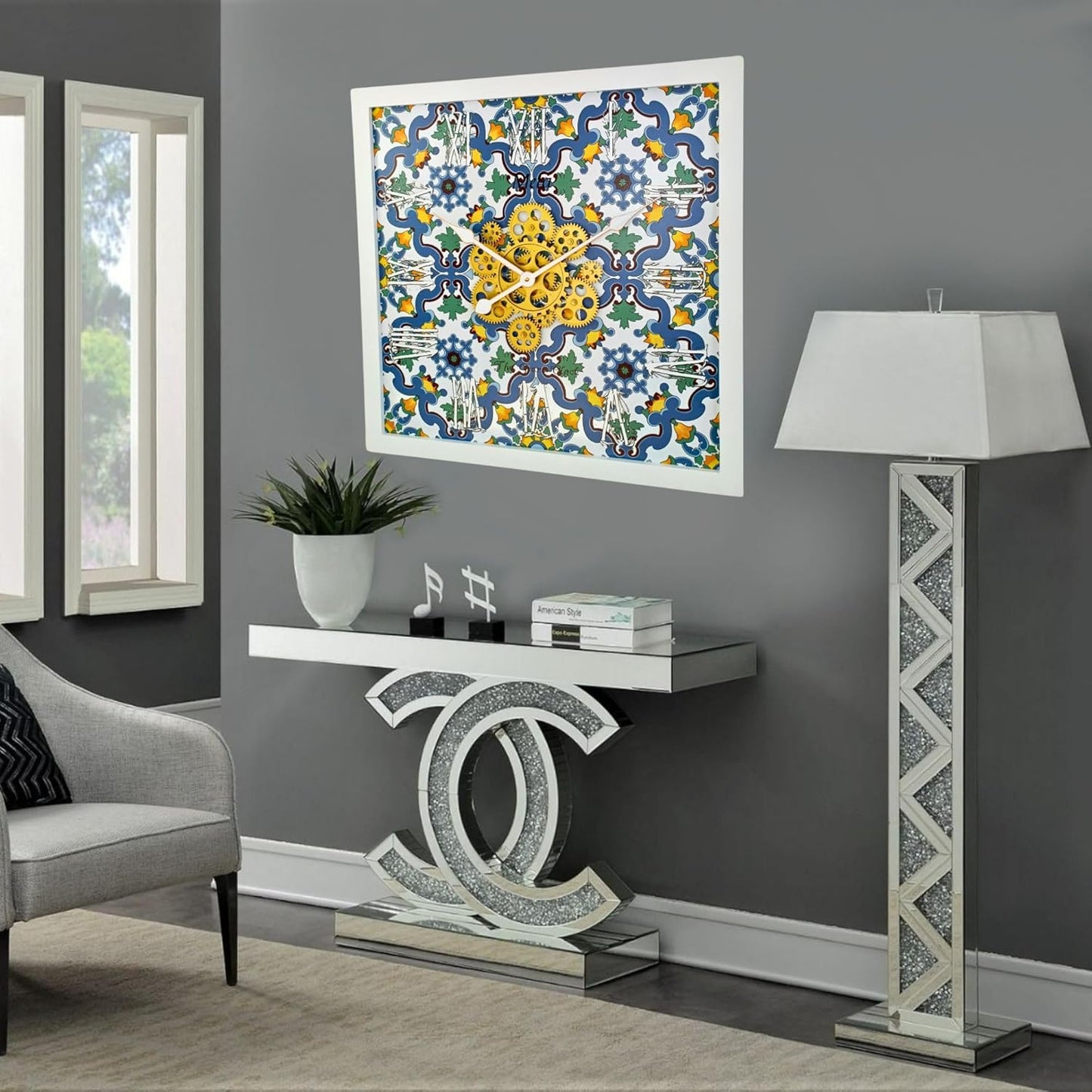 The Gears Clock Wall Clock Italy Collection with Moving Gears (Meta, 24 inches (60 cm))