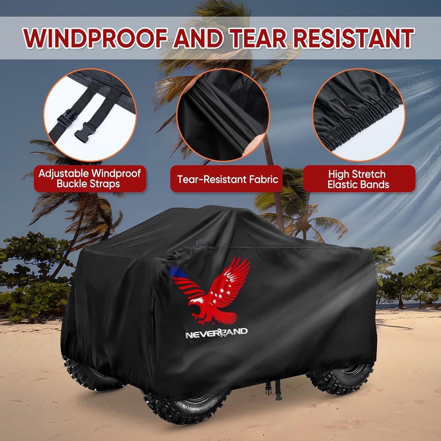Neverland ATV Cover, Waterproof Heavy Duty 4 Wheeler Cover with Buckle, Dustproof Anti UV Windproof All Weather Outdoor Storage Quad Cover for Polaris Sportsman Yamaha Honda Coleman