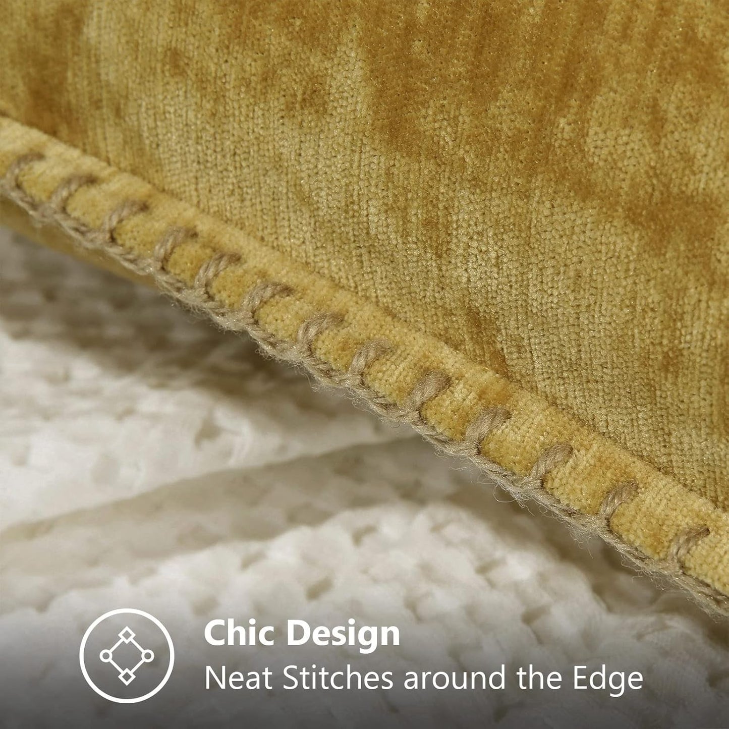 decorUhome Chenille Soft Throw Pillow Covers 26x26 Set of 2, Farmhouse Velvet Neutral Decorative Euro Pillow Covers with Stitched Edge for Couch Sofa Bed Home Decor, Mineral Yellow